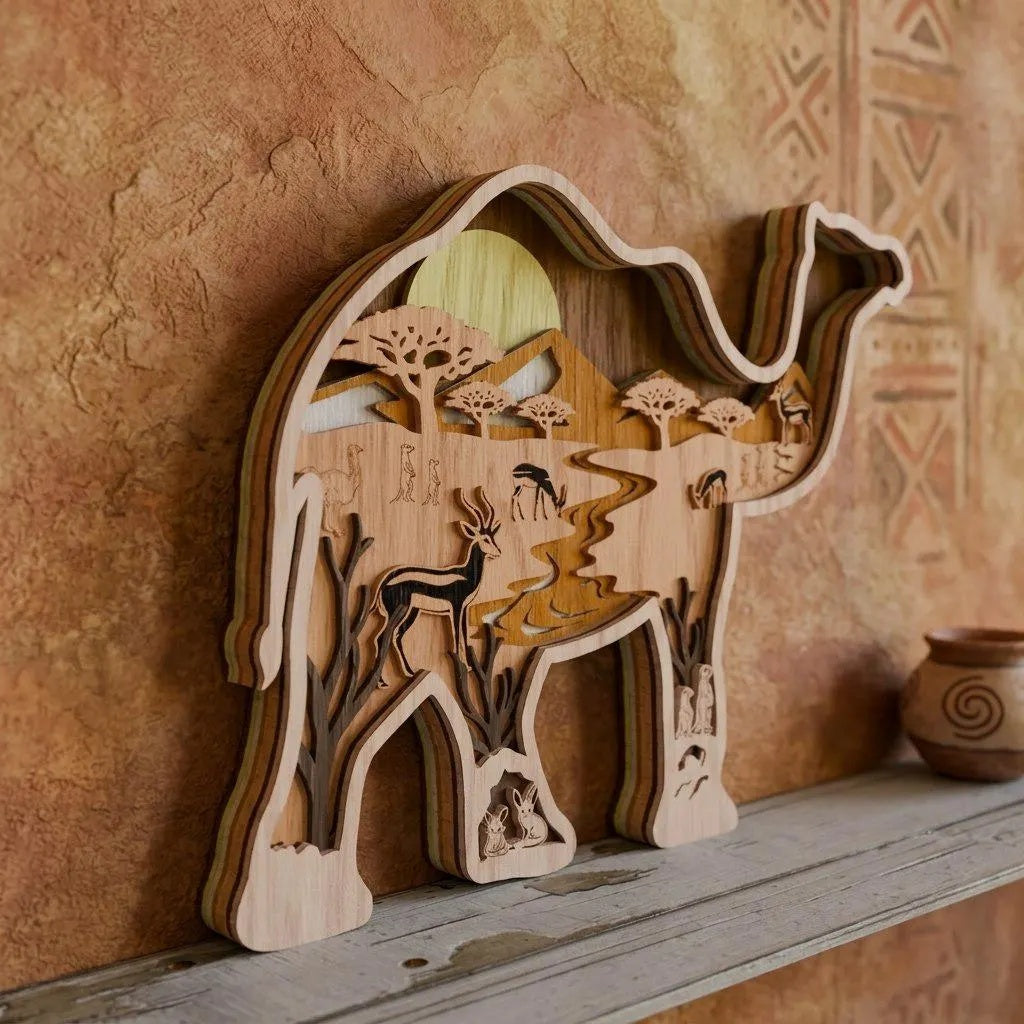 Camel Multilayer Laser Cut Files, Savanna Safari 3D Layered SVG, Desert Animal Shadow Box, Glowforge Wood Decor