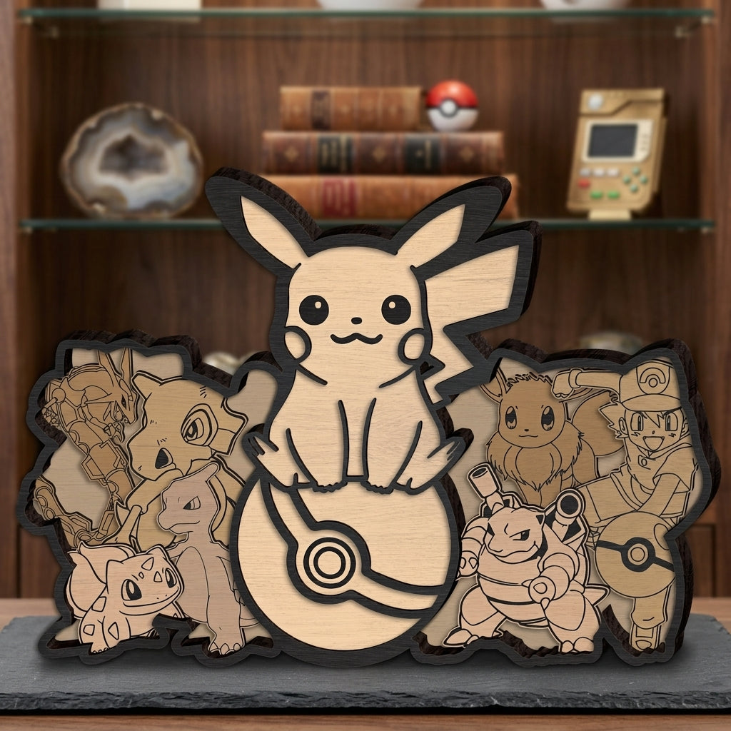 Cute Monster Multilayer SVG Laser Cut File, Electric Creature & Trainer 3D Layered Wood Art Digital Download, Glowforge DXF