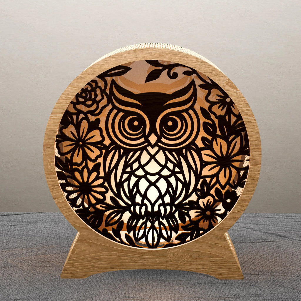 Owl Floral Mandala Laser Cut Files SVG, 3D Layered Light Box Lamp Digital Download, Owl Shadow Box DXF CDR Files for Glowforge