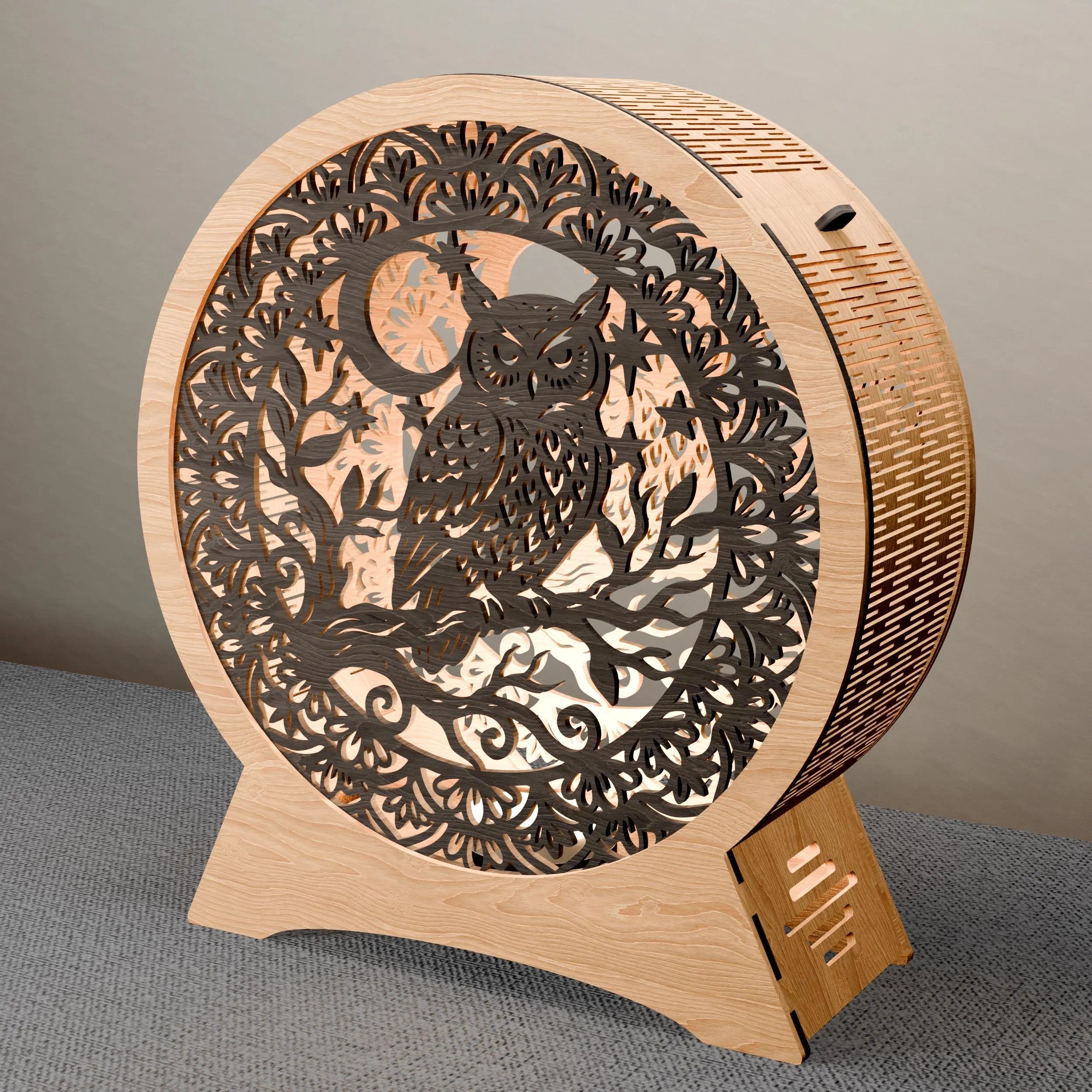 Owl Moon Mandala Multilayer SVG Laser Cut File, 3D Layered Night Lamp DXF, Bohemian Owl Wall Art Digital Download