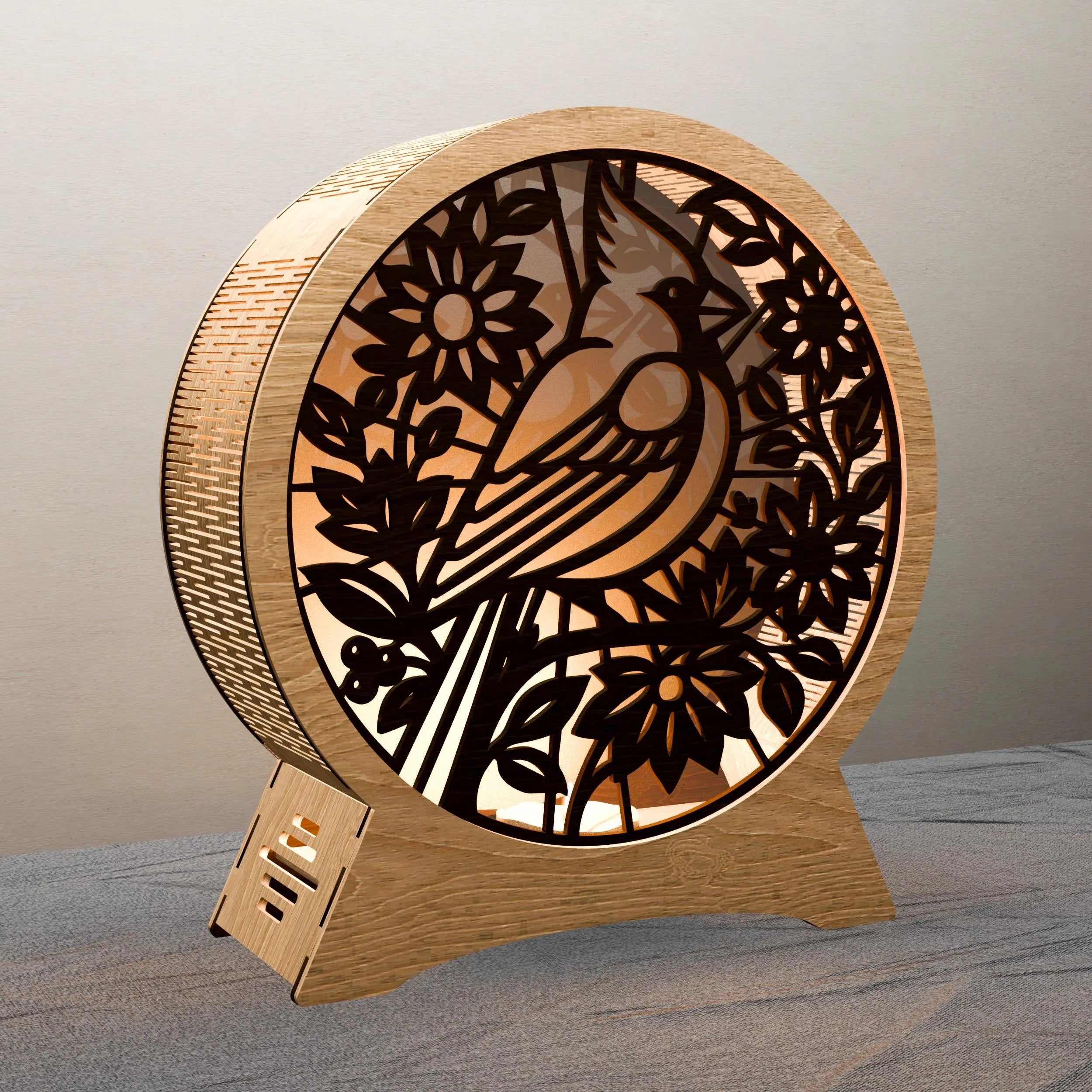 Cardinal Bird Round Lantern Laser Cut Files SVG DXF Wooden Night Light Floral Multilayer 3D Lamp Digital Download