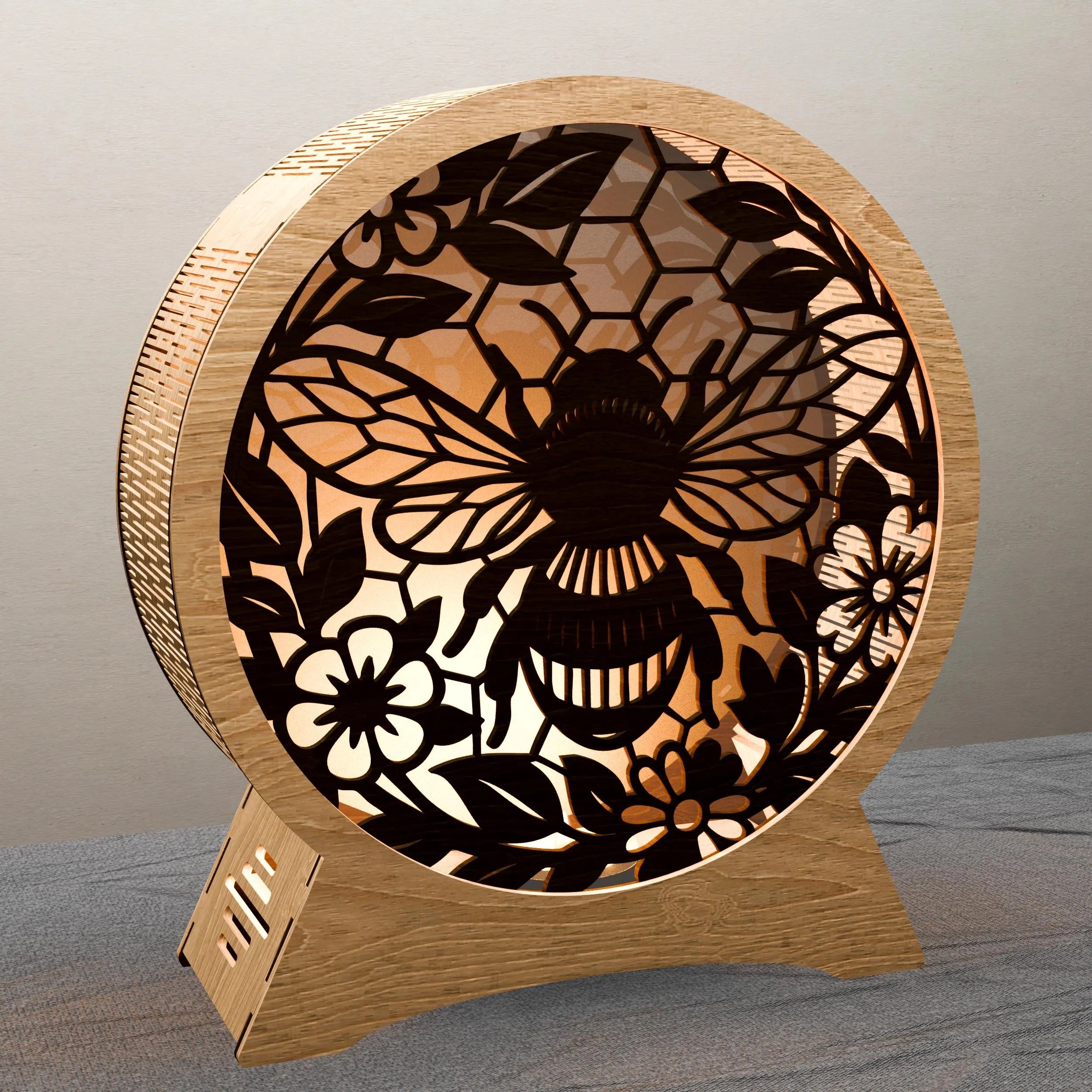 Bee Honeycomb Floral 3D Lamp SVG Laser Cut File, Round Bumblebee Night Light Digital Download, Glowforge Multilayer Vector