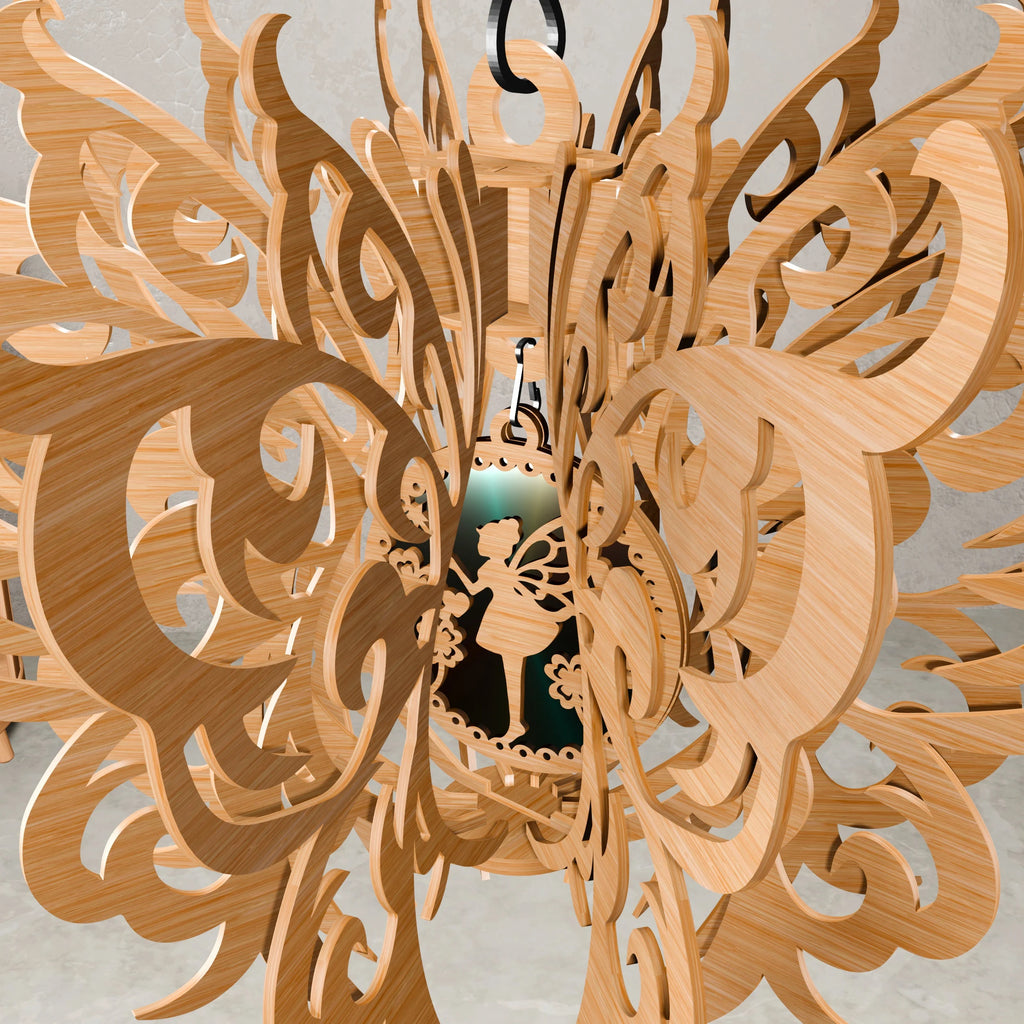 Butterfly Pendant Lamp SVG Laser Cut Files, 3D Wooden Chandelier Digital Pattern, DXF CDR Plans for Glowforge & CNC Router