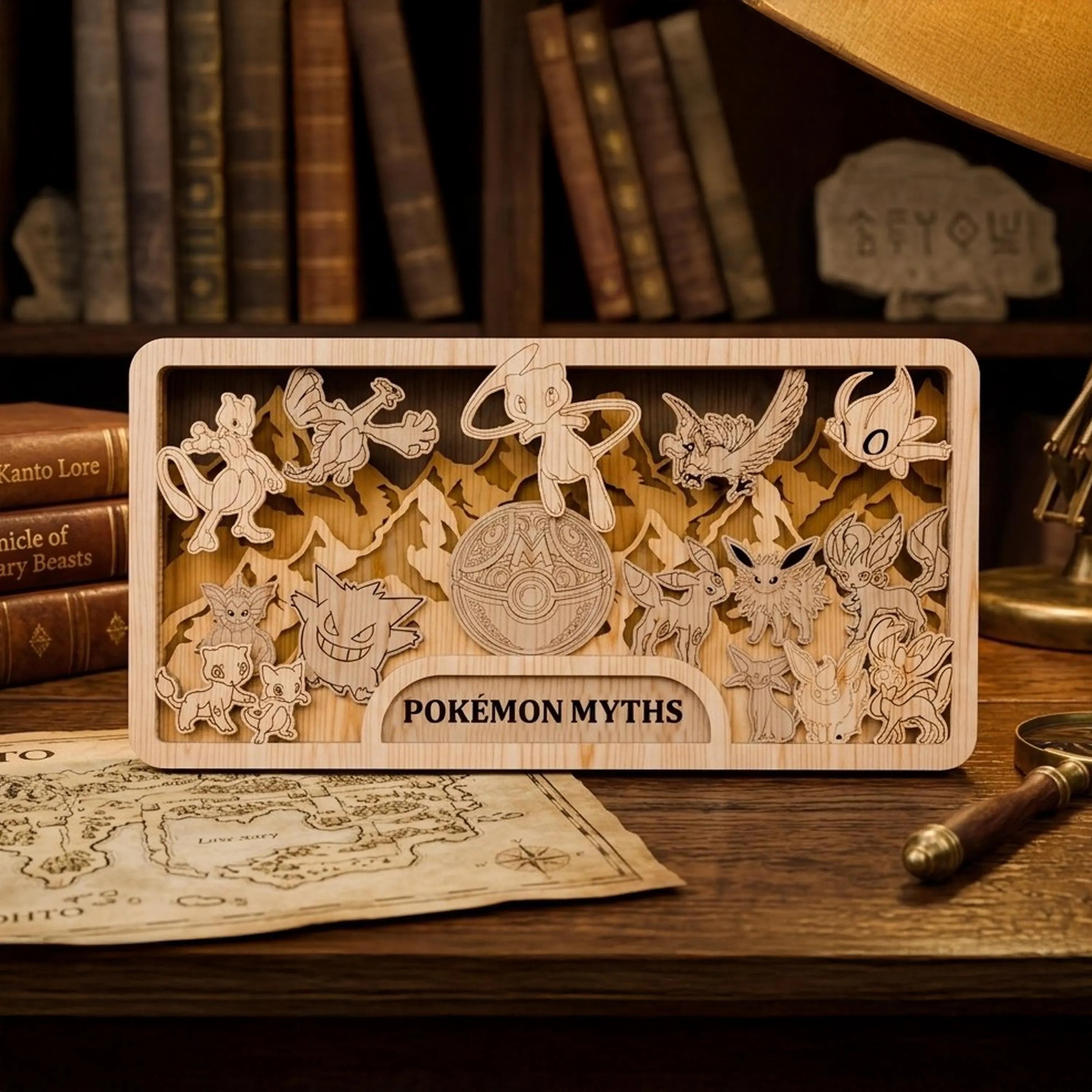 Mythical Pocket Monsters Multilayer SVG, Legendary Creatures & Ball 3D Layered Wood Plaque, Glowforge Gamer Room Decor Digital Download