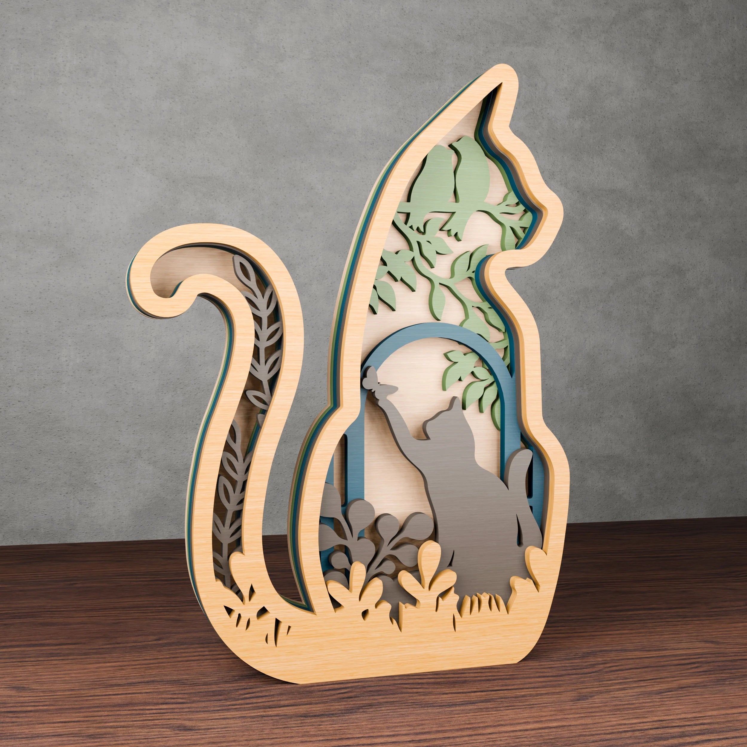 Multilayer Cat SVG Laser Cut File, 3D Layered Cat & Butterfly Mandala, Cricut Glowforge Wood Wall Art Digital Download