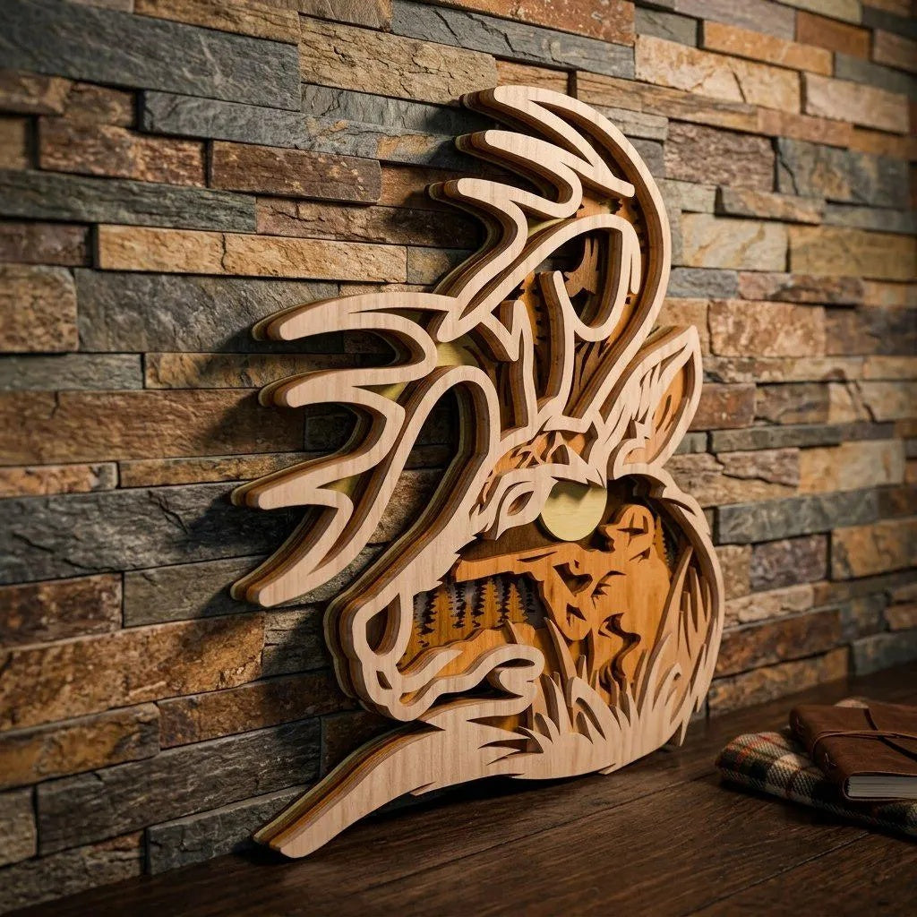 Deer Multilayer Laser Cut SVG, Buck Head 3D Mandala Layered File, Hunting Wall Art DXF CDR, Glowforge Cricut Wood Cut Digital Download
