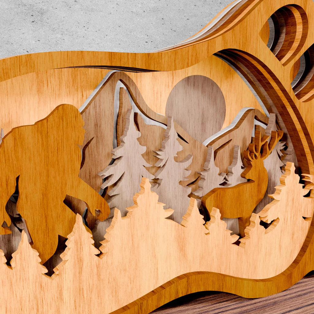 Bigfoot Foot Multilayer Laser Cut Files SVG, Sasquatch Mountain Forest Scene 3D Layered Shadow Box Digital Download