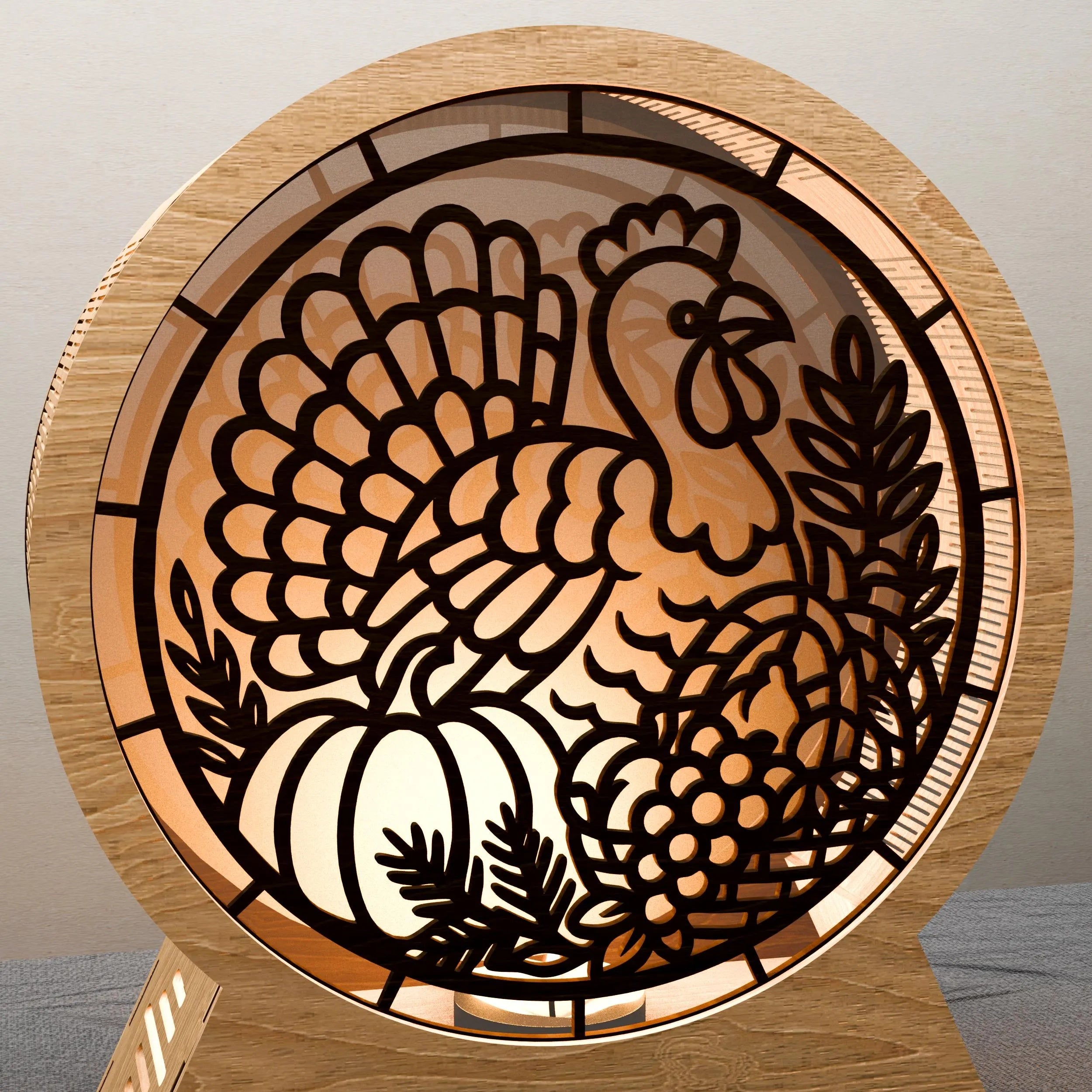 Thanksgiving Turkey Lamp SVG Laser Cut File, 3D Layered Mandala Light Box, Fall Harvest Pumpkin Night Light Digital Download