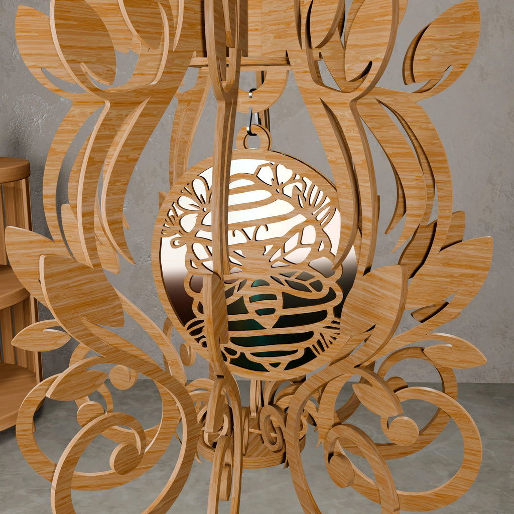 Bee Honeycomb Floral Pendant Lamp Laser Cut Files SVG DXF CDR Digital Download Wooden Chandelier Vector Plans for CNC