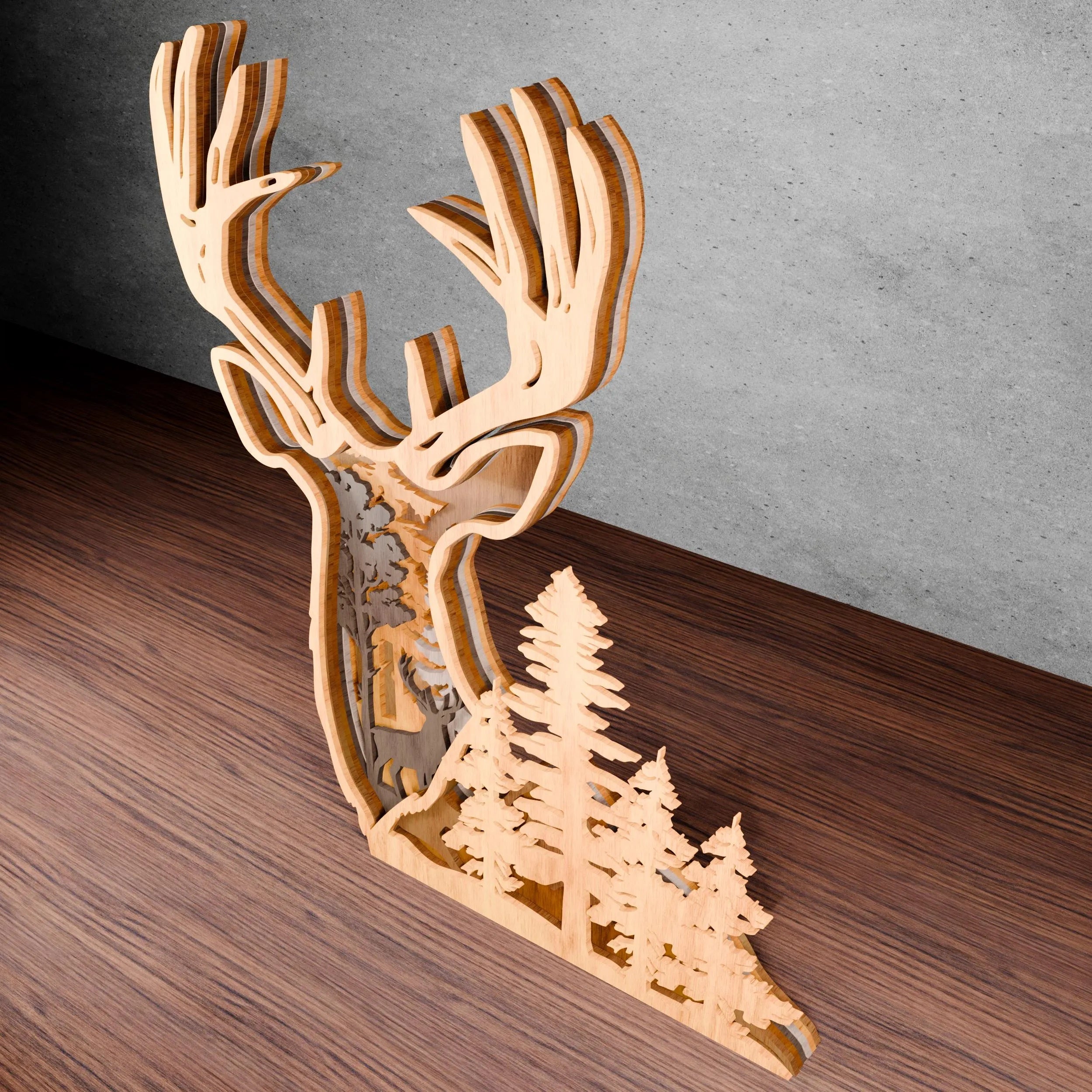 Multilayer Deer Forest Scene Laser Cut File, 3D Layered Stag SVG, Woodland Buck Wall Art, Glowforge DXF CDR Digital Download