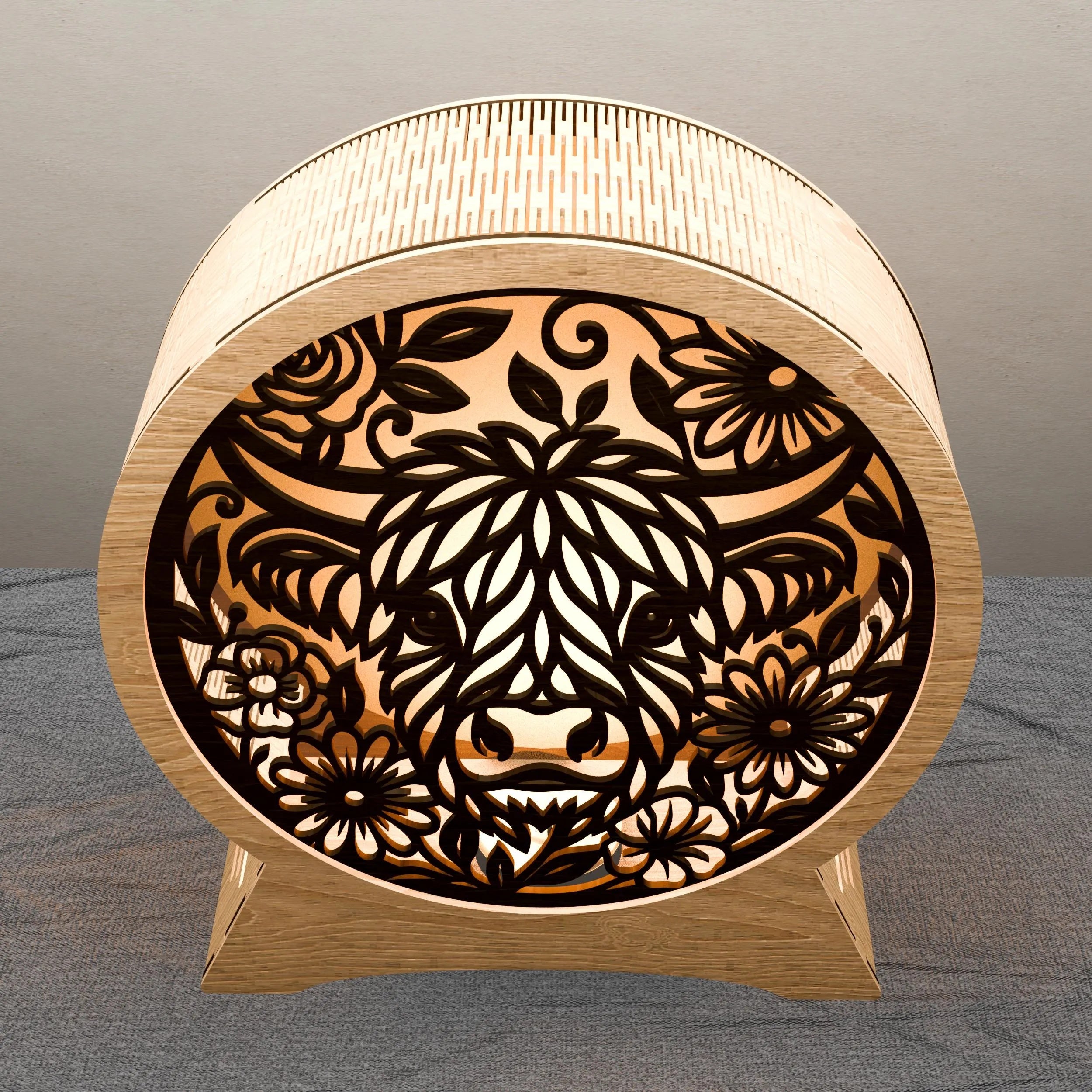 Highland Cow Mandala Lamp SVG Laser Cut Files, 3D Floral Bull Night Light Multilayer Vector, Glowforge Cricut Digital Download