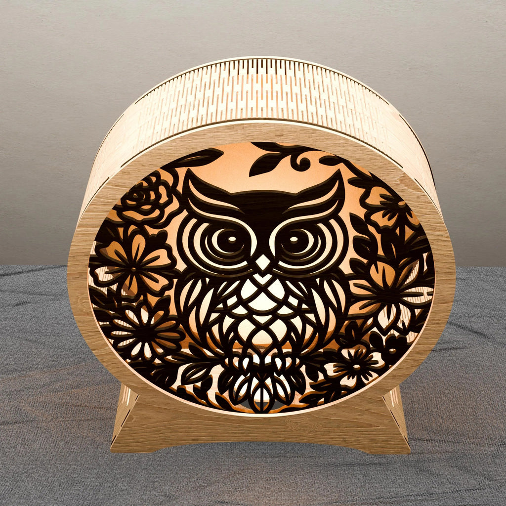 Owl Floral Mandala Laser Cut Files SVG, 3D Layered Light Box Lamp Digital Download, Owl Shadow Box DXF CDR Files for Glowforge