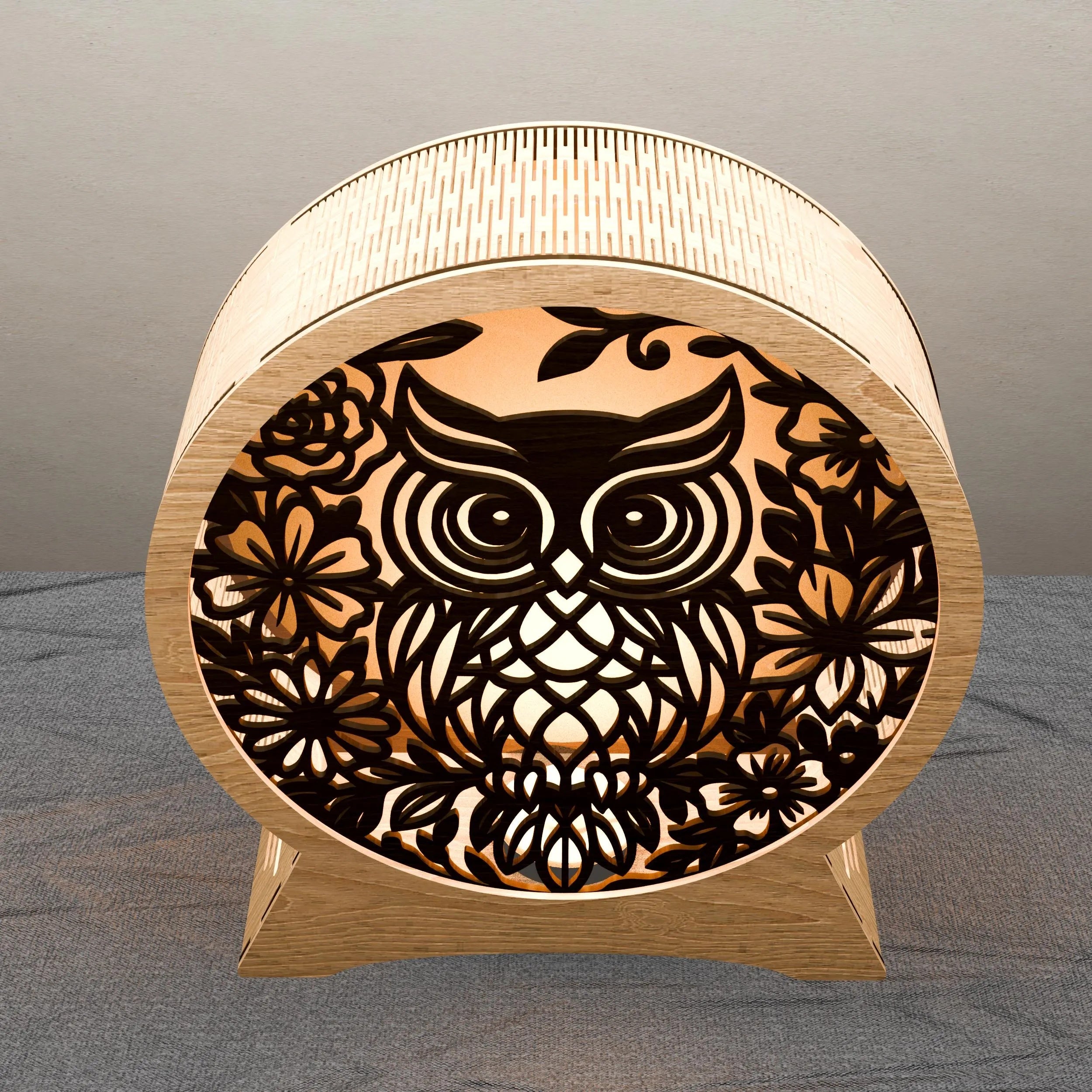 Owl Floral Mandala Laser Cut Files SVG, 3D Layered Light Box Lamp Digital Download, Owl Shadow Box DXF CDR Files for Glowforge