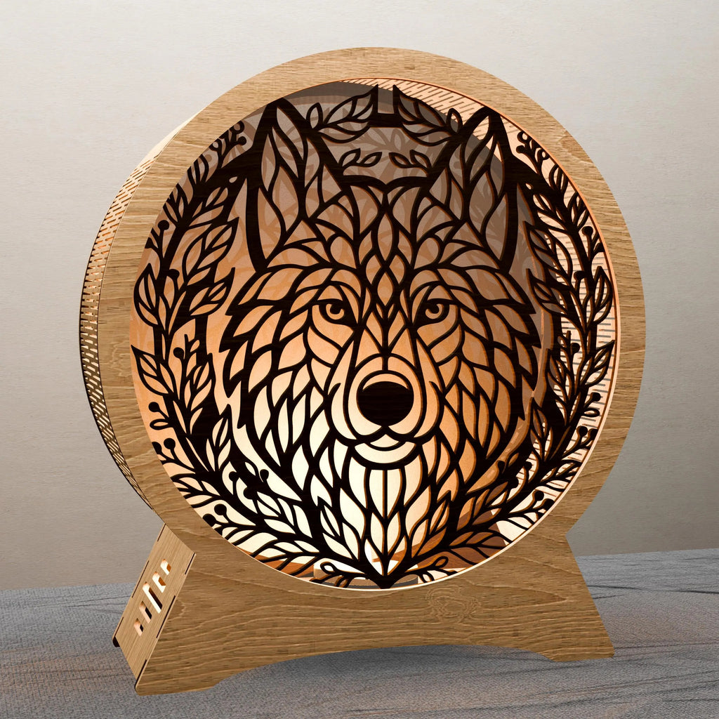Wolf Mandala Laser Cut Files SVG Bundle, 3D Layered Wolf Lamp Night Light Digital Download, Multilayer Wood Wall Art Cricut