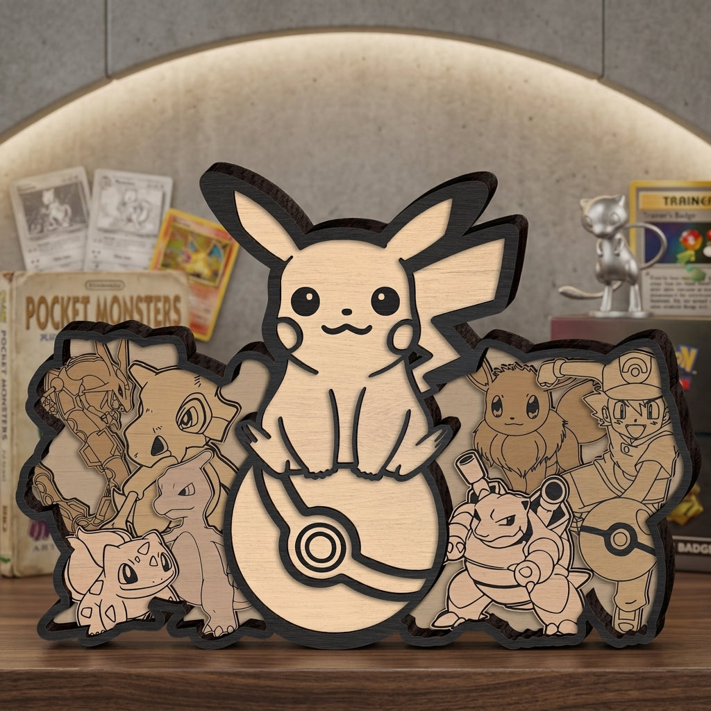 Cute Monster Multilayer SVG Laser Cut File, Electric Creature & Trainer 3D Layered Wood Art Digital Download, Glowforge DXF