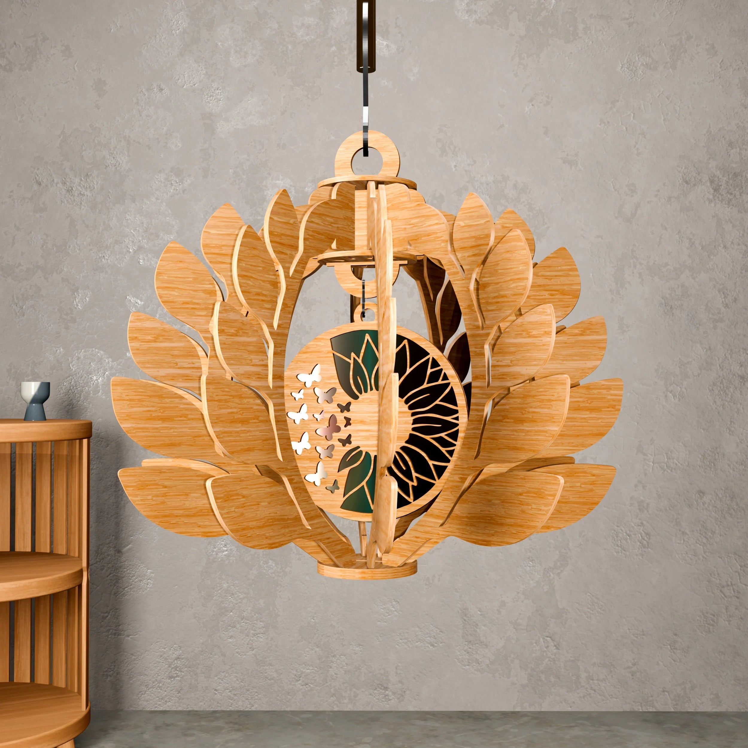 Sunflower Pendant Light Laser Cut Files, Butterfly Lantern SVG, 3D Wooden Lampshade Digital Download, Boho Chandelier DXF CDR