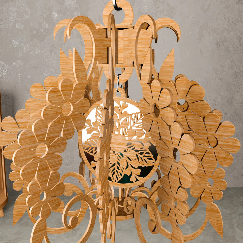 Floral Pendant Lamp Laser Cut Files, Bohemian Wooden Chandelier SVG DXF, Hanging Flower Light Shade Digital Download for CNC Glowforge