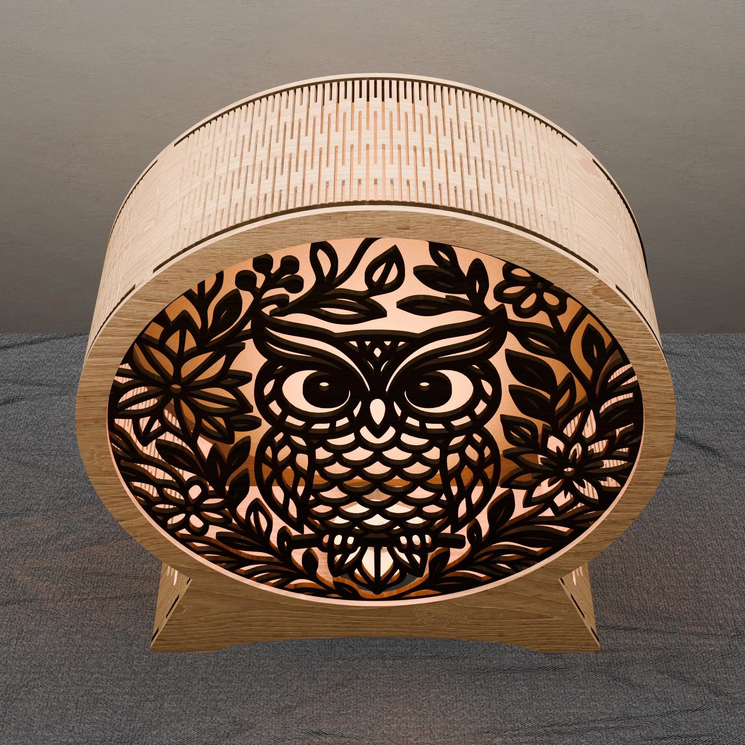 Owl Lamp Laser Cut Files SVG Bundle, 3D Round Wooden Night Light Digital Download, Floral Owl Mandala DXF CDR Vector
