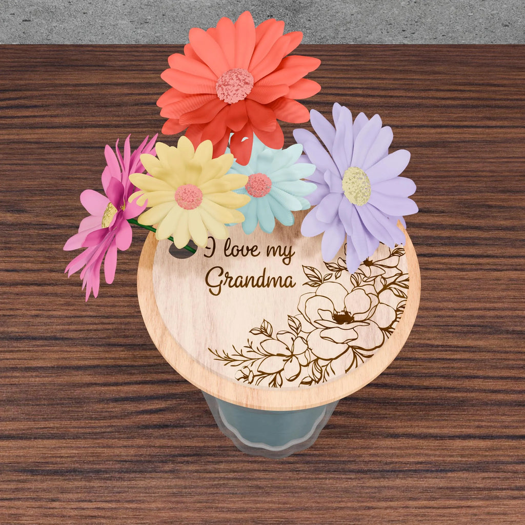 Mother's Day Flower Holder SVG Bundle, Laser Cut Files, Mom Grandma Floral Vase Topper, Glowforge Digital Download, 10 Designs