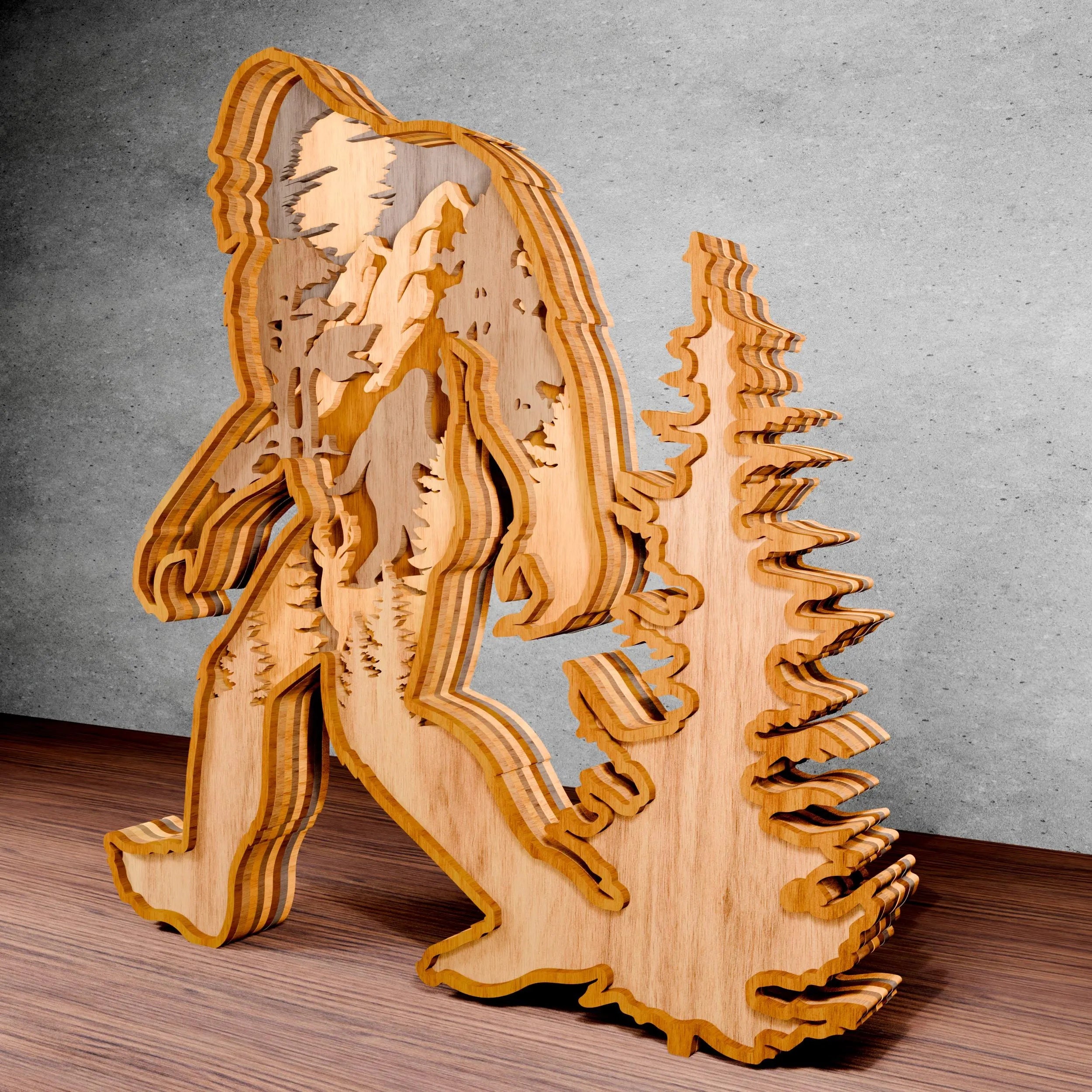 Bigfoot Multilayer Laser Cut SVG Files, Sasquatch Forest Scene 3D Layered Wood Cutting File, Glowforge Cricut Digital Download