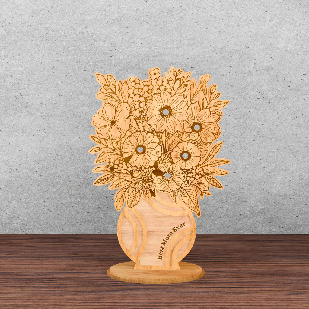Best Mom Ever Flower Bouquet SVG Bundle, Mason Jar Floral Laser Cut File, Mother's Day Wood Sign Glowforge, Digital Download
