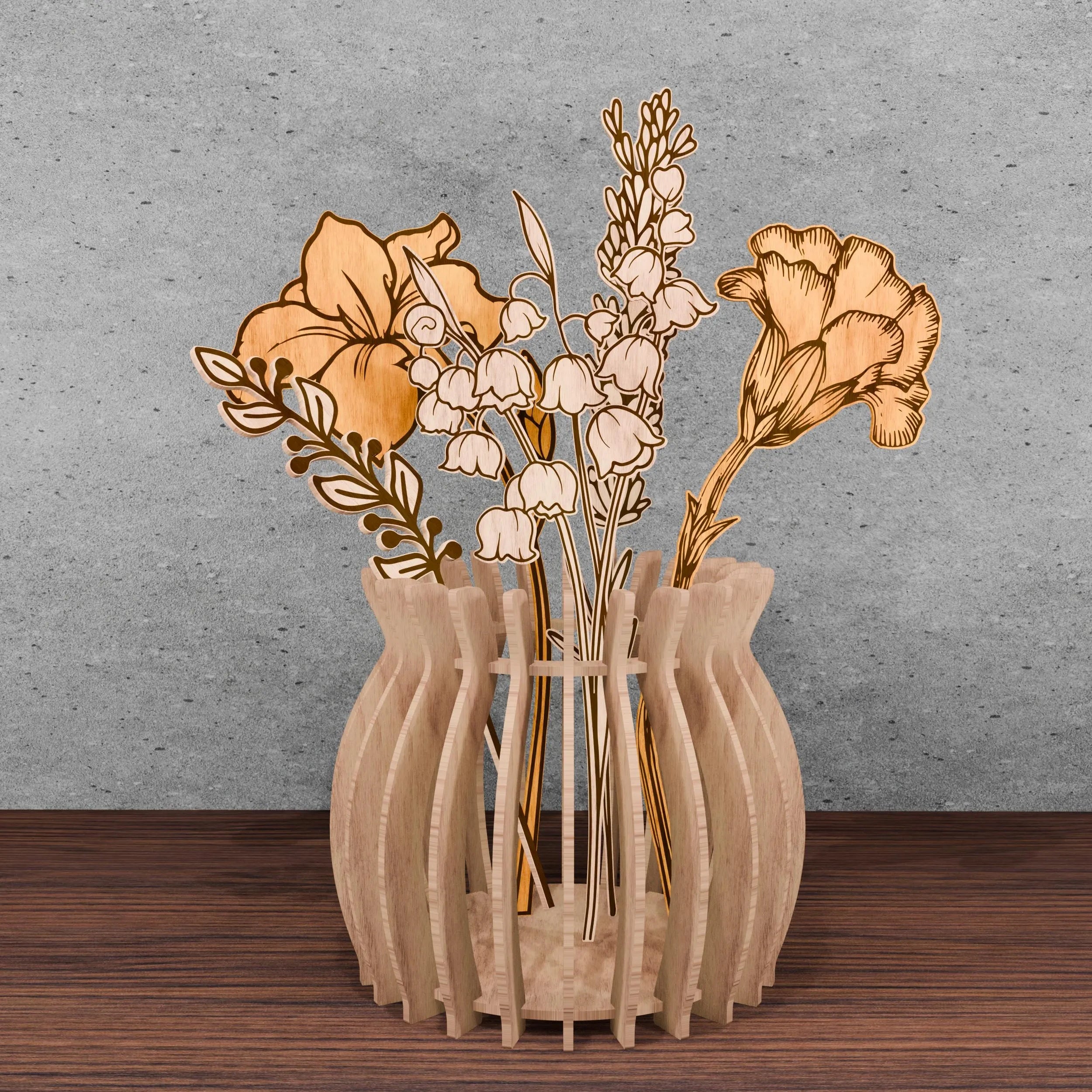 Birth Month Flower Bouquet SVG Bundle, Laser Cut Wooden Vase with Flowers, Glowforge Files, 12 Birth Flowers Digital Download