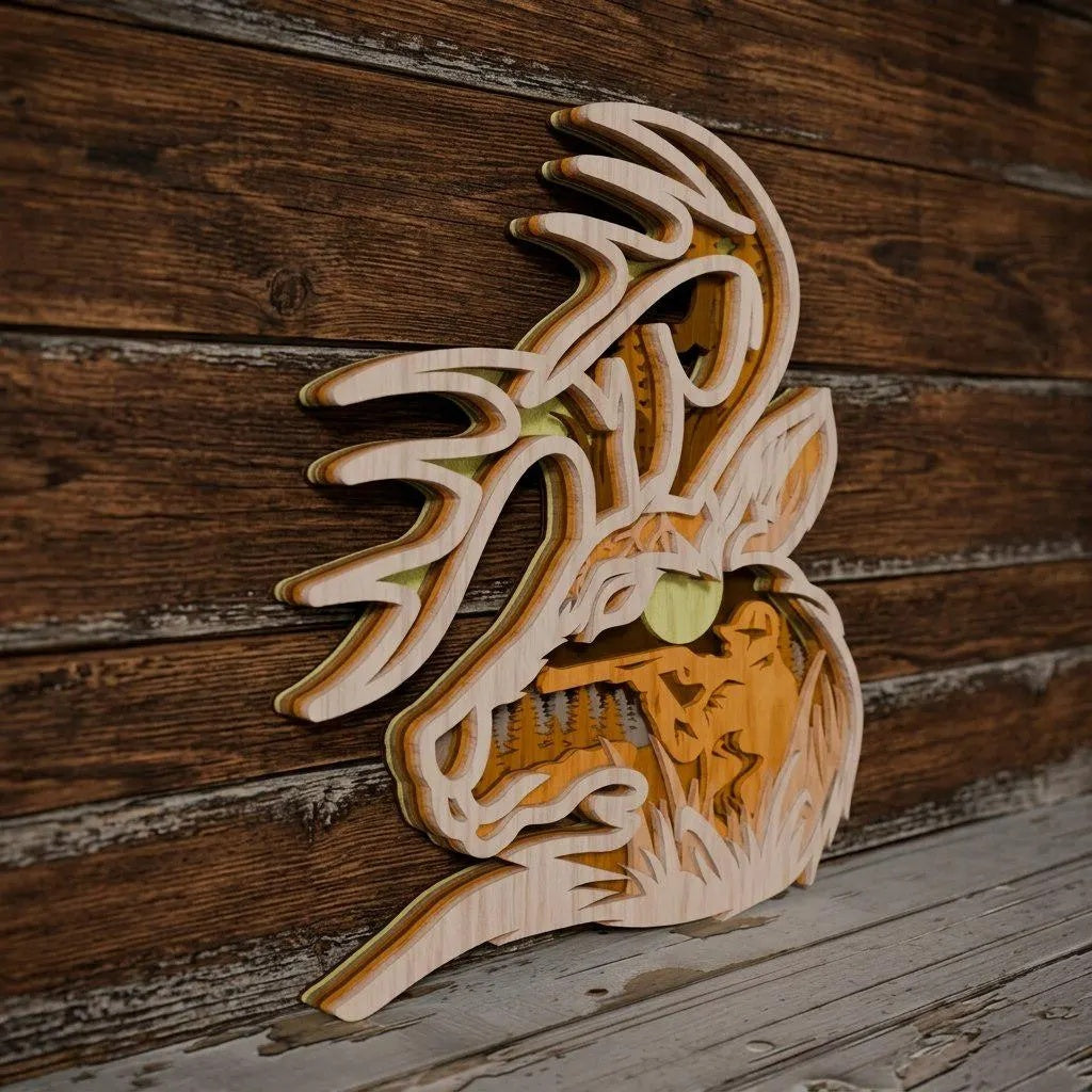 Deer Multilayer Laser Cut SVG, Buck Head 3D Mandala Layered File, Hunting Wall Art DXF CDR, Glowforge Cricut Wood Cut Digital Download