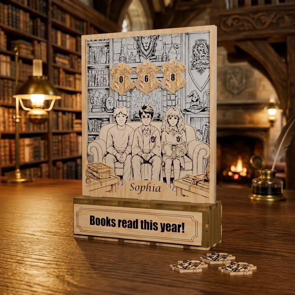 Digital Wizard Book Tracker SVG, Personalized Reading Counter Laser Cut File, Magic School Bookshelf Reading Tracker Download