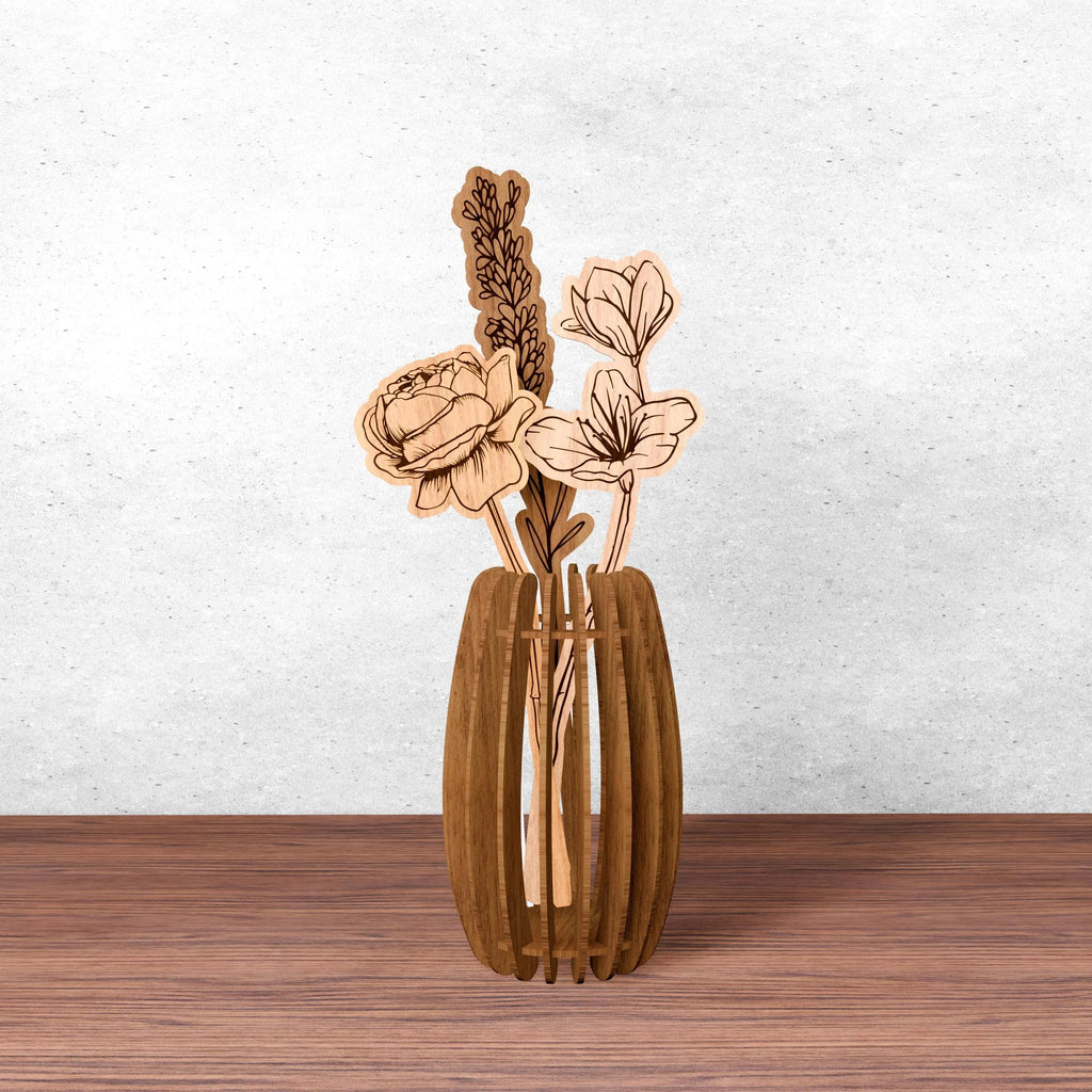 Laser Cut Wooden Flower Vase Bundle SVG, Floral Bouquet Vase Laser Files, Glowforge Cricut Digital Download, Home Decor SVG