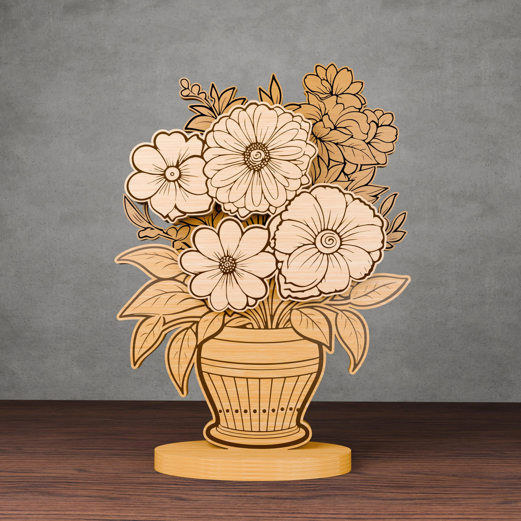 Flower Vase Bouquet Laser Cut SVG Bundle, Multilayer 3D Floral Centerpiece, Tulip Daisy Zinnia Files for Glowforge Cricut