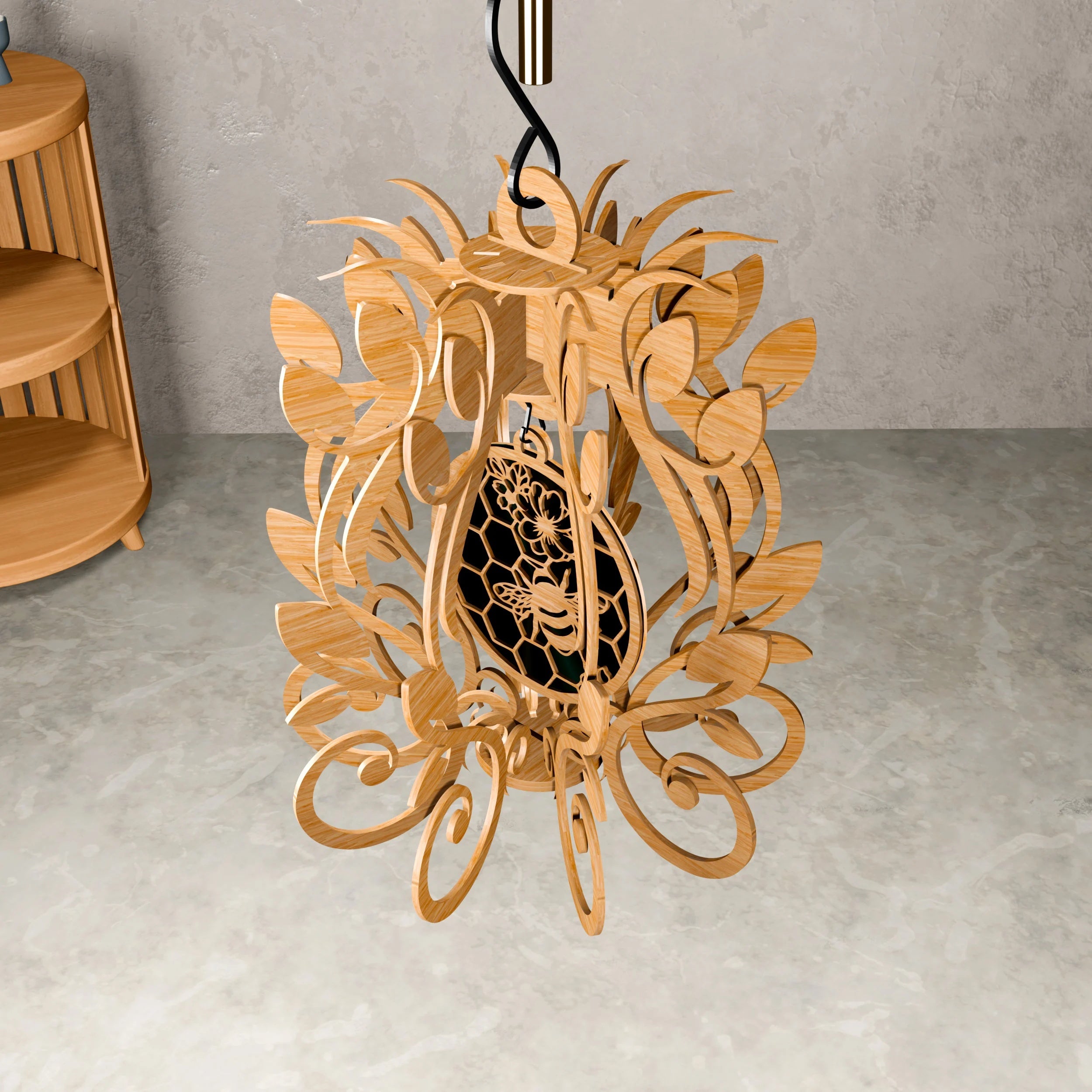 Bee Honeycomb Floral Pendant Lamp Laser Cut Files SVG DXF CDR Digital Download Wooden Chandelier Vector Plans for CNC