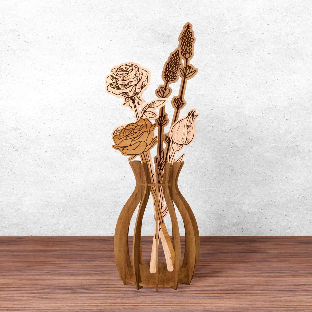 Laser Cut Wooden Flower Vase Bundle SVG, Floral Bouquet Vase Laser Files, Glowforge Cricut Digital Download, Home Decor SVG