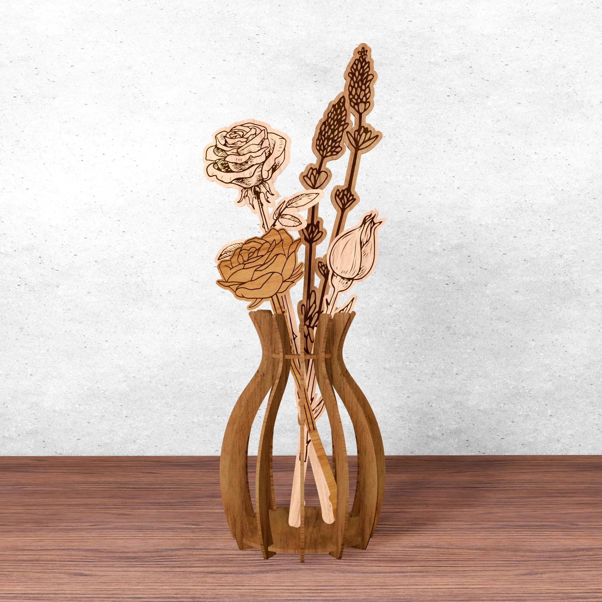 Laser Cut Wooden Flower Vase Bundle SVG, Floral Bouquet Vase Laser Files, Glowforge Cricut Digital Download, Home Decor SVG