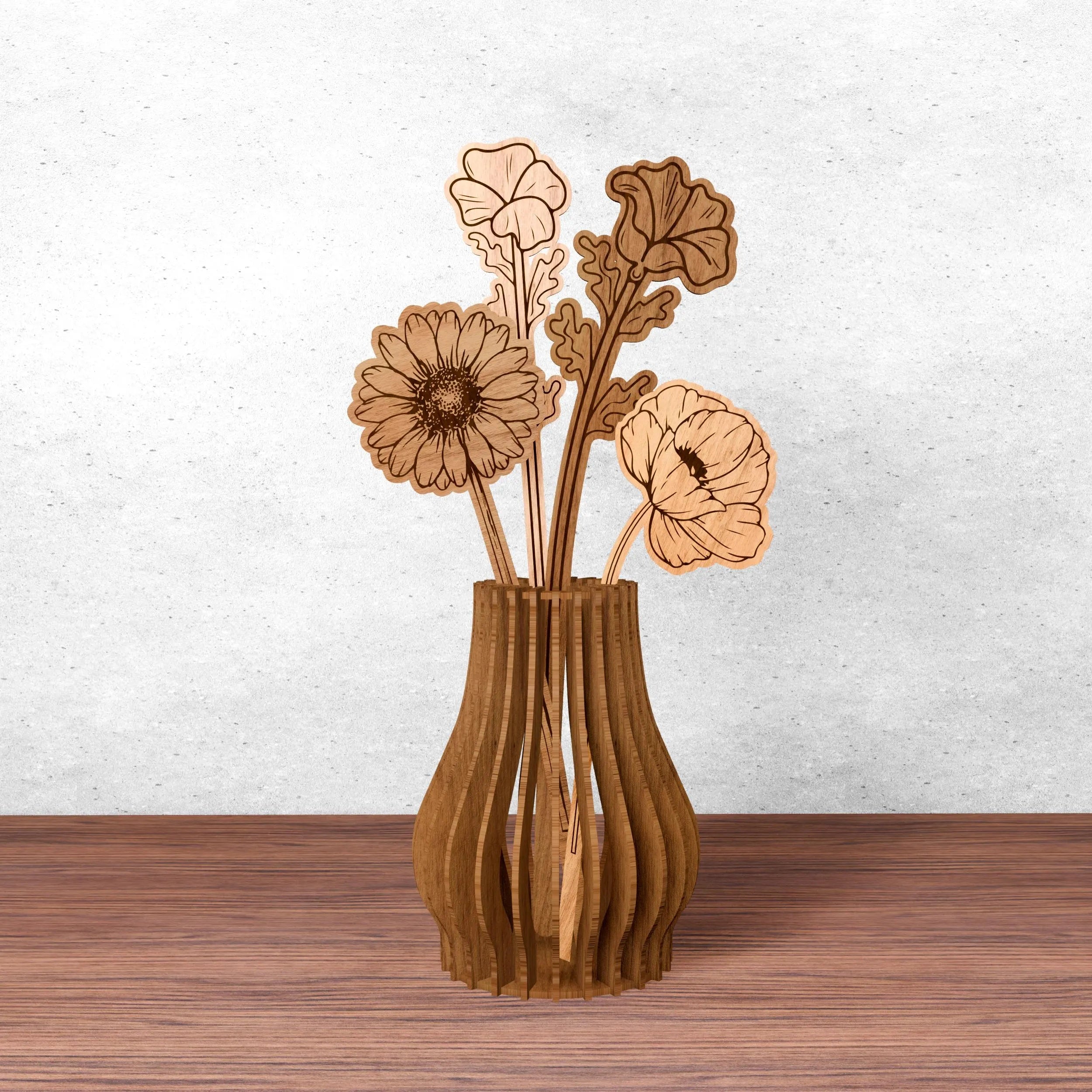 Laser Cut Wooden Flower Vase Bundle SVG, Floral Bouquet Vase Laser Files, Glowforge Cricut Digital Download, Home Decor SVG